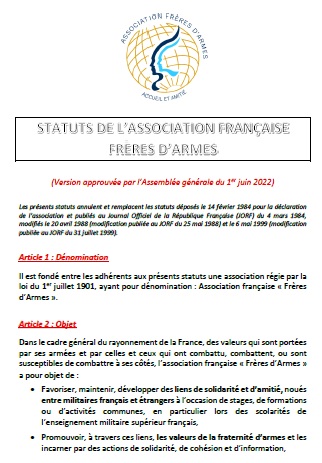 Nouveaux STATUTS de FRÈRES D’ARMES
